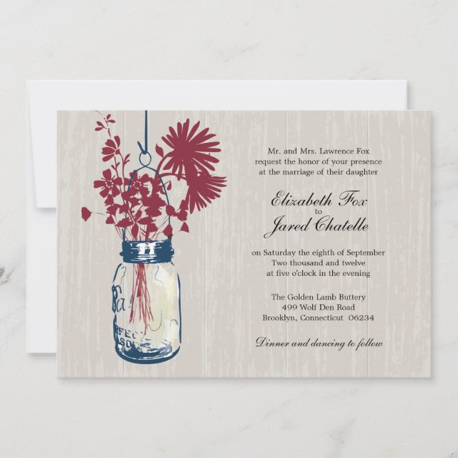 Wild flowers & Mason Jar Wedding Invitations (Front)