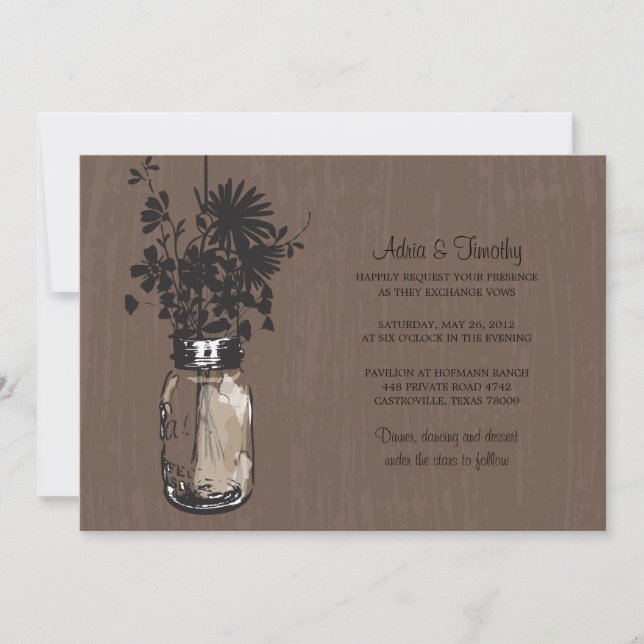 Wild flowers & Mason Jar Wedding Invitations (Front)