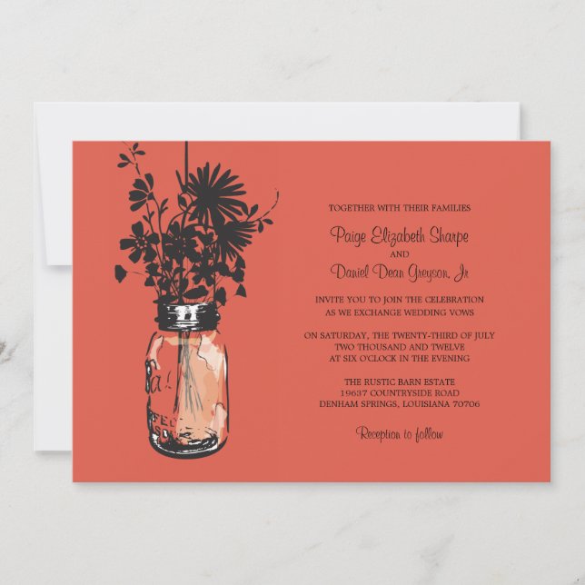 Wild flowers & Mason Jar Wedding Invitations (Front)