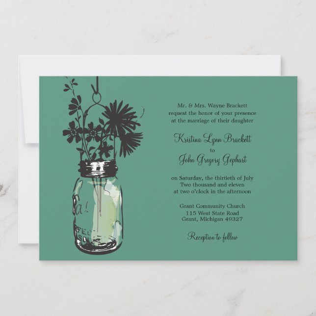 Wild flowers & Mason Jar Wedding Invitations (Front)