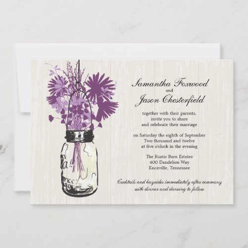 Wild flowers  Mason Jar Wedding Invitations