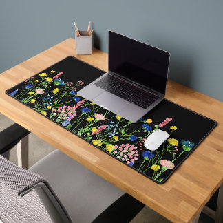 Wild Flowers on Black Desk Mat