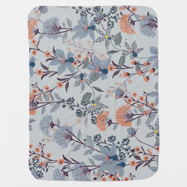 Wild flowers on blue, botanical pattern. baby blanket (Front)