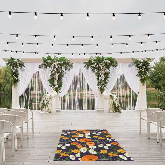 Wild flowers orange Poppies Tiger Lillies Daisies Outdoor Rug (Insitu (Wedding 1))