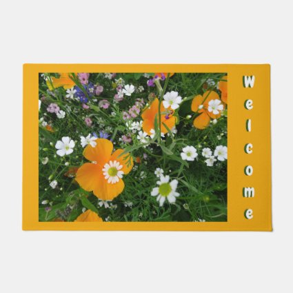 Wild Flowers: Orange White Cust. Welcome Door Mat