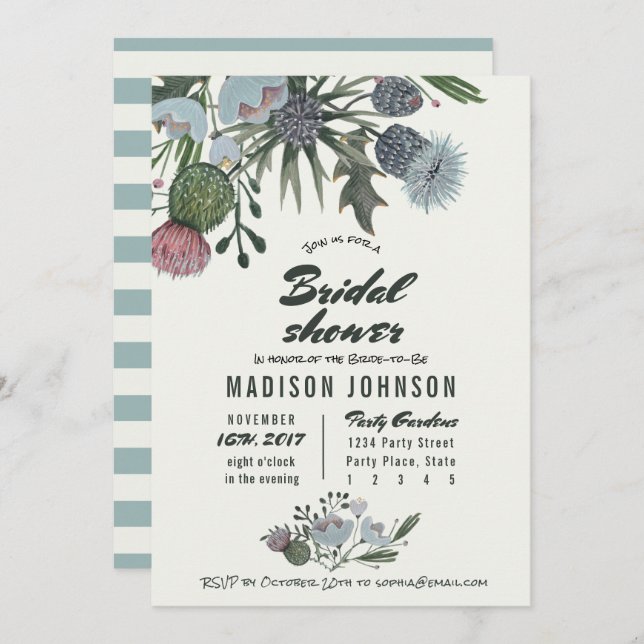 Wild Flowers pale blue | Bridal Shower Invitations (Front/Back)