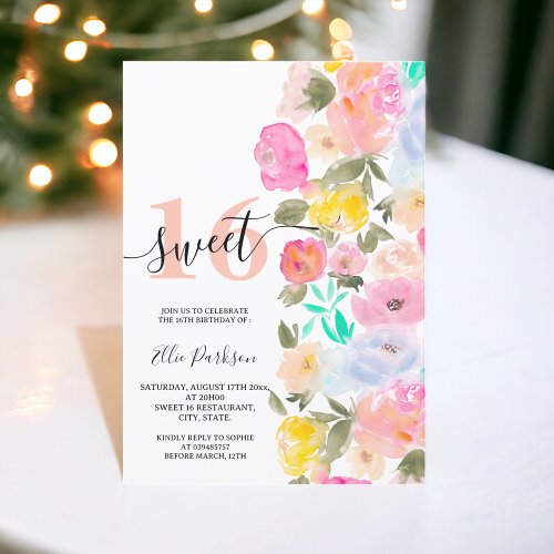 Wild flowers pastel pink meadow garden Sweet 16 Invitation