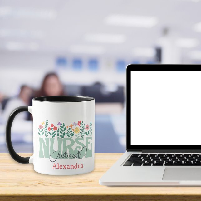 Wild Flowers Personalized Retired Nurse Mug (Funny retired custom nurse mug)