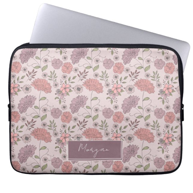 Wild Flowers Personalized with name Floral Boho Laptop Sleeve (Front)