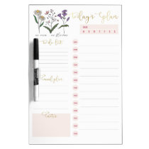 Wild Flowers Pink Gold Daily Planning To Do List Dry Erase Board