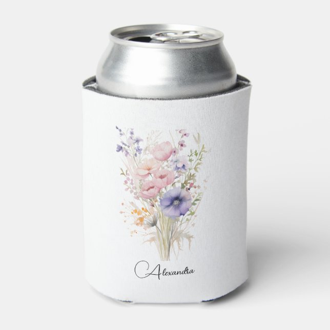 Wild flowers pink purple for girl pastel Your Name Can Cooler (Can Front)
