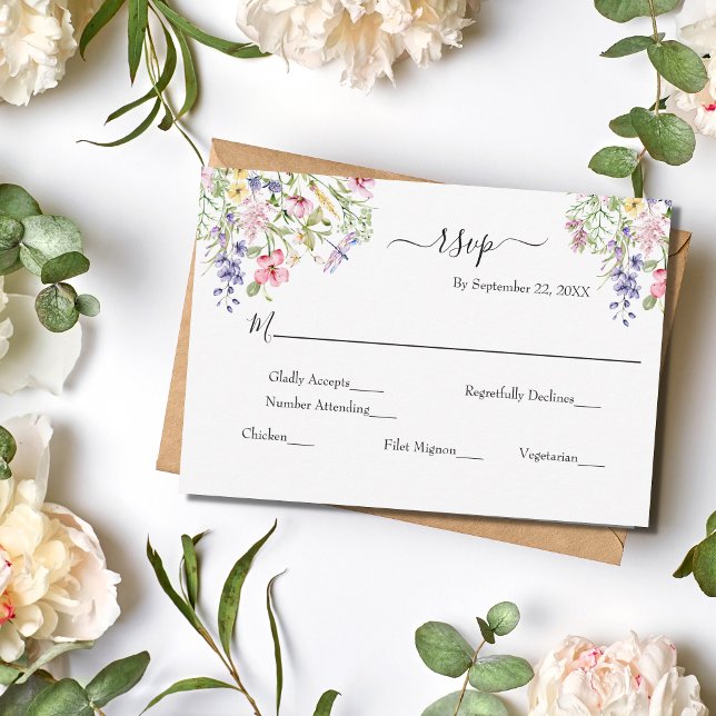 Wild Flowers Pink Purple Yellow Boho Wedding RSVP  (Creator Uploaded)
