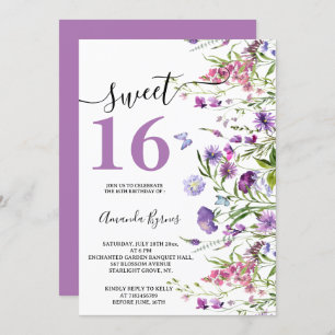 WILD FLOWERS PURPLE FLORAL MEADOW WATERCOLOR INVITATION