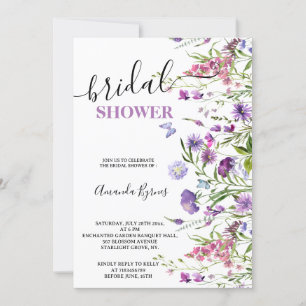 WILD FLOWERS PURPLE FLORAL MEADOW WATERCOLOR  INVITATION