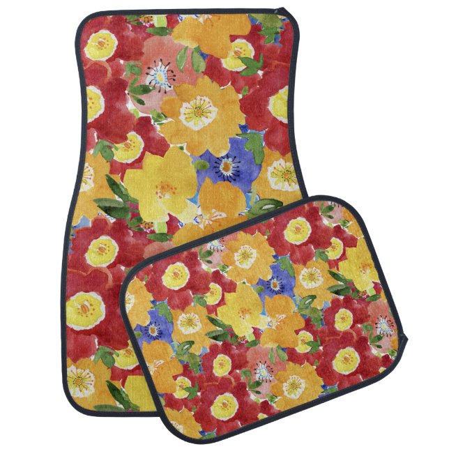 Wild Flowers: Repeated Floral Seamless Car Floor Mat (Set)