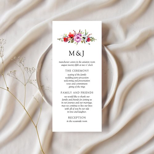 Wild Flowers  Romance Wedding Program Card