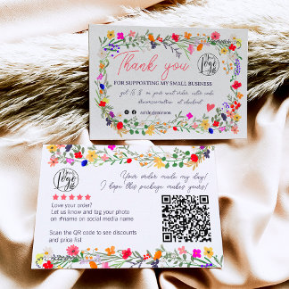 Wild flowers script order logo thank you qr  business card