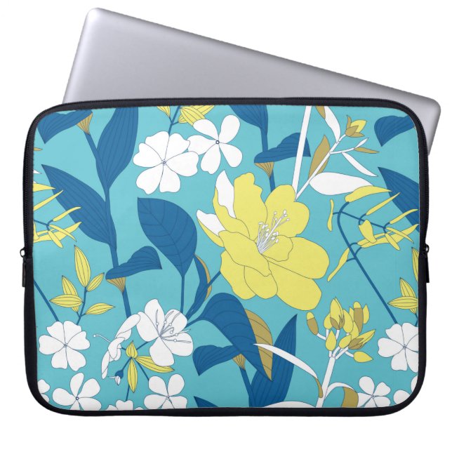 Wild flowers seamless pattern on white background  laptop sleeve (Front)