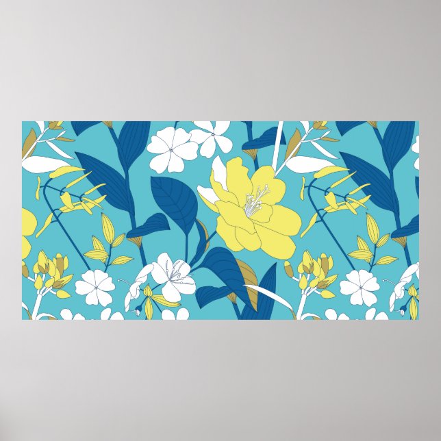 Wild flowers seamless pattern on white background  poster (Front)
