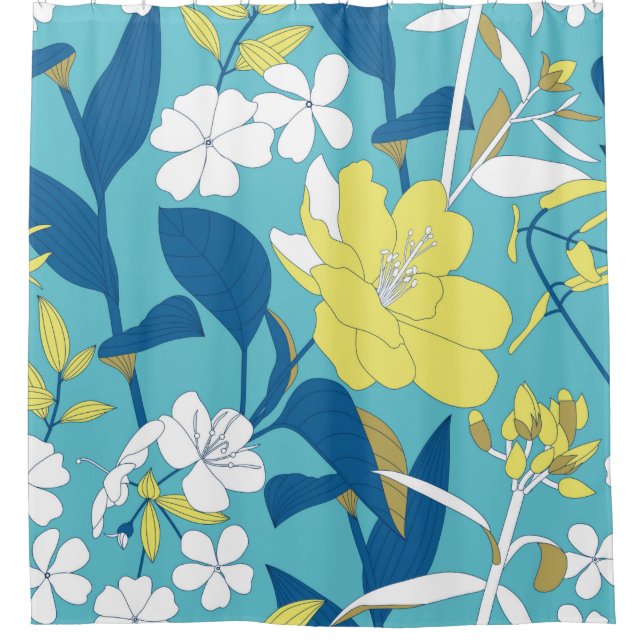 Wild flowers seamless pattern on white background  shower curtain (Front)