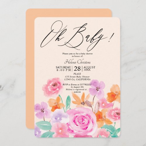 Wild flowers spring floral watercolor baby shower invitation