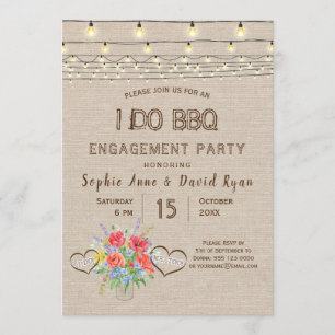 Wild Flowers String Lights I DO BBQ Engagement Invitation