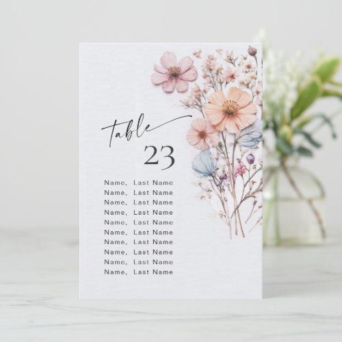 Wild Flowers Table Number Cards Seating Chart