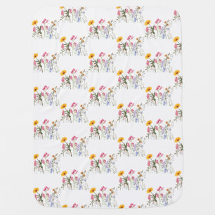 Wild Flowers , Vintage Botanical Pastel Floral Baby Blanket