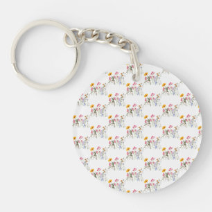 Wild Flowers , Vintage Botanical Pastel Floral  Keychain