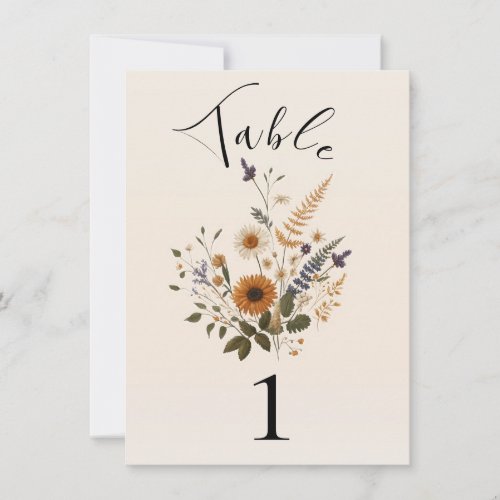 Wild Flowers Vintage Floral Bohemian Table Number