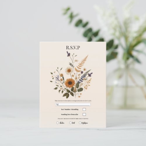 Wild Flowers Vintage Floral Bohemian Wedding RSVP Invitation