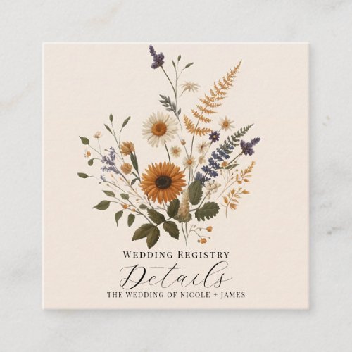 Wild Flowers Vintage Floral Bunch Bohemian Details Square Business Card