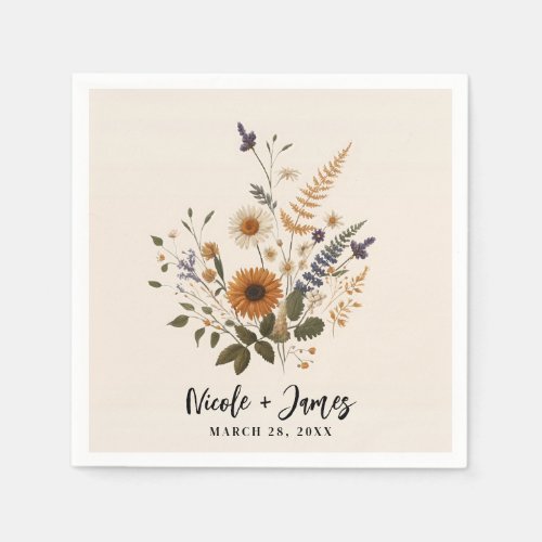 Wild Flowers Vintage Floral Bunch Bohemian Wedding Napkins