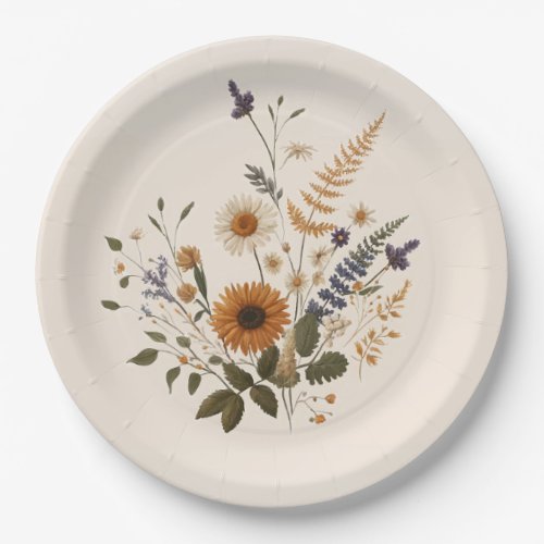 Wild Flowers Vintage Floral Bunch Bohemian Wedding Paper Plates