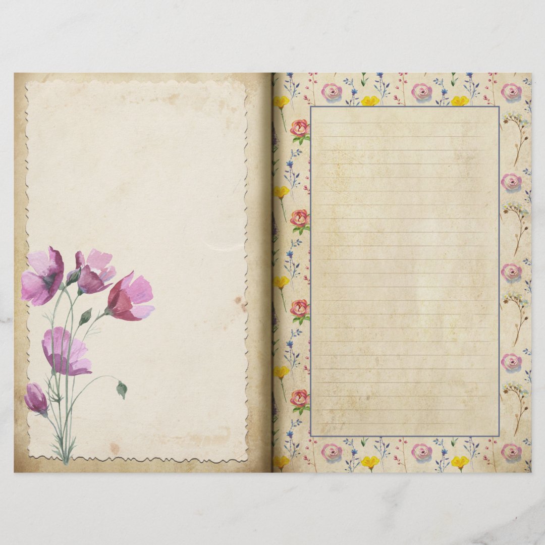 Wild Flowers Vintage Style Journal Page | Zazzle