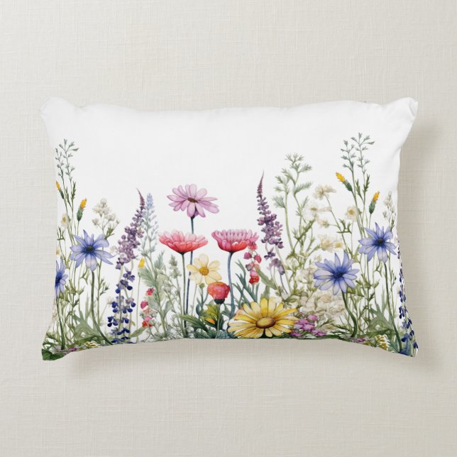 Wild Flowers Watercolor Art Accent Pillow (Front)