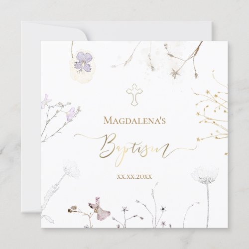 wild flowers watercolor Baptism Invitation