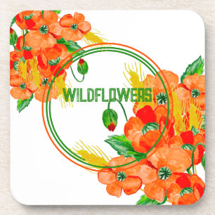 Wild flowers watercolor beverage coaster