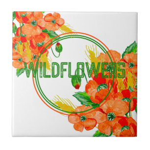 Wild flowers watercolor ceramic tile
