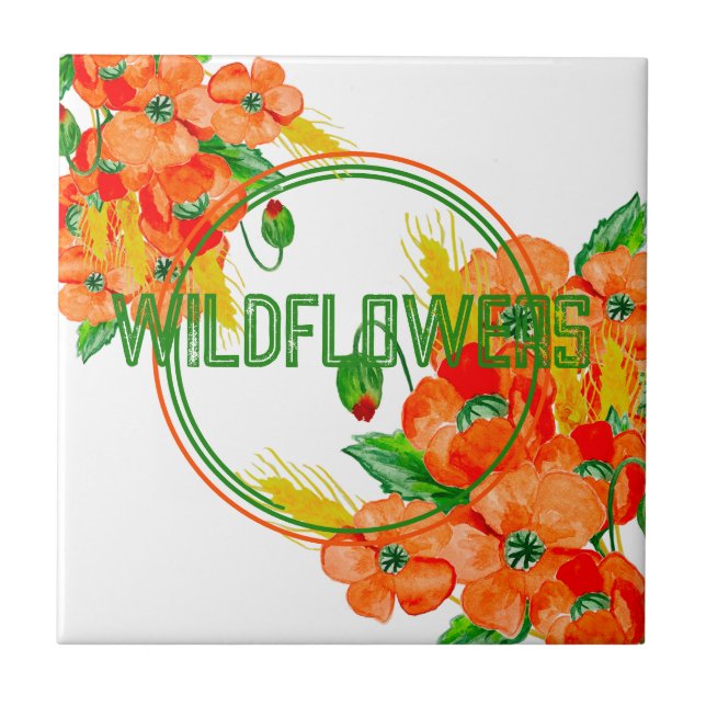 Wild flowers watercolor ceramic tile (Front)