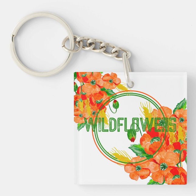 Wild flowers watercolor keychain (Front)