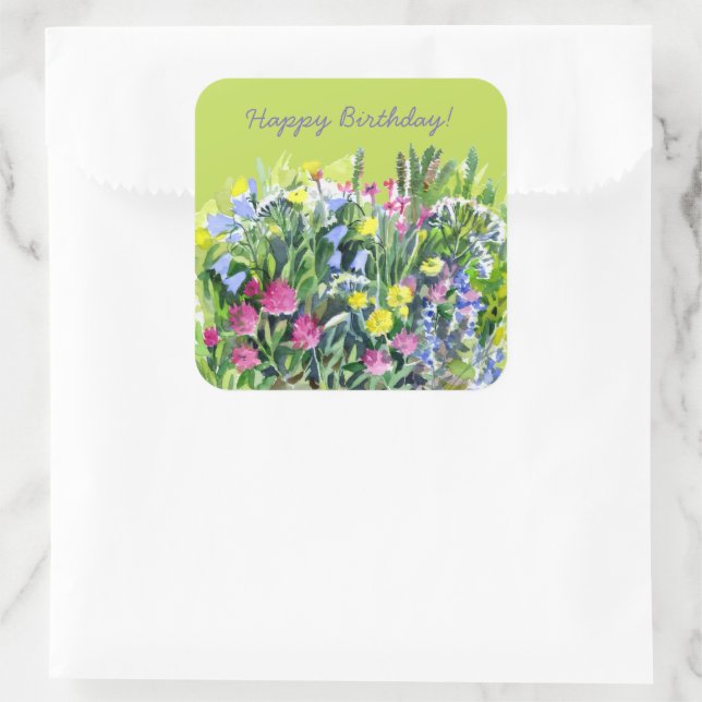 Wild flowers watercolor square sticker (Bag)