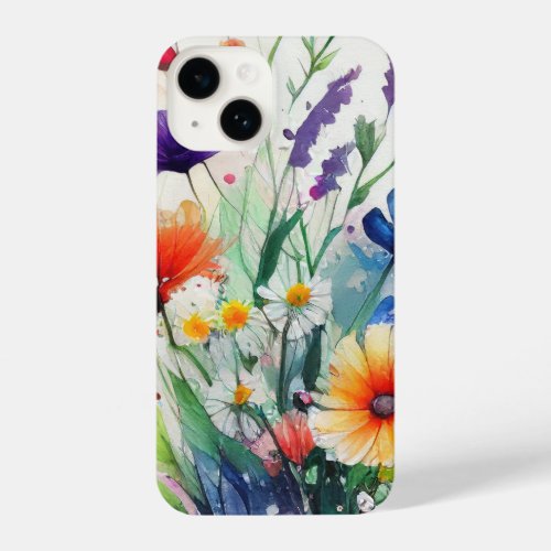 Wild Flowers Watercolor Trendy iPhone 14 Case