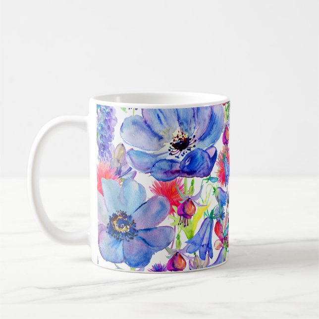 Wild Flowers Watercolor Wallpaper Coffee Mug (Left)