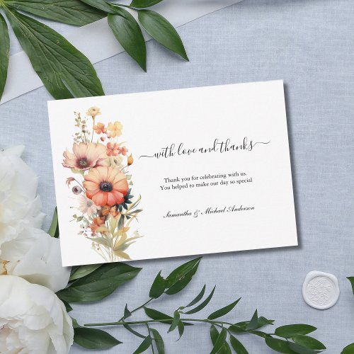 Wild Flowers Watercolor Wedding Thank you card