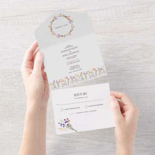 Wild flowers Wedding All in One Wedding Invite