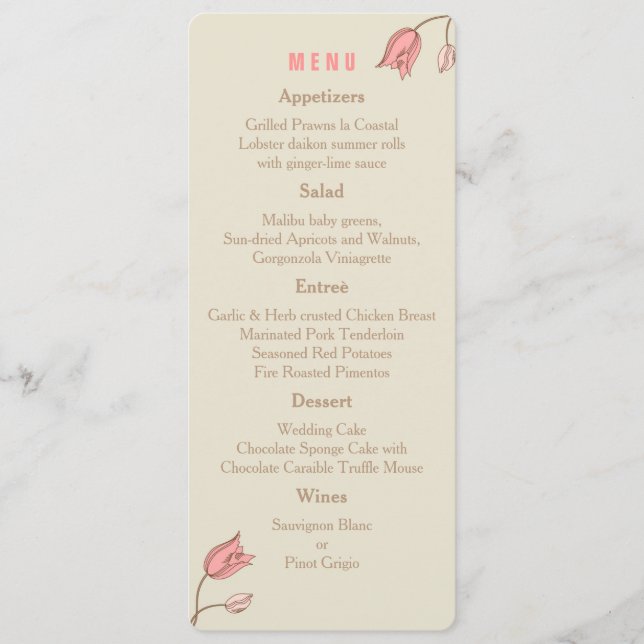 Wild Flowers Wedding Menu Card (Front)