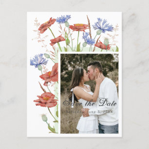 Wild flowers wedding save the date photo postcard