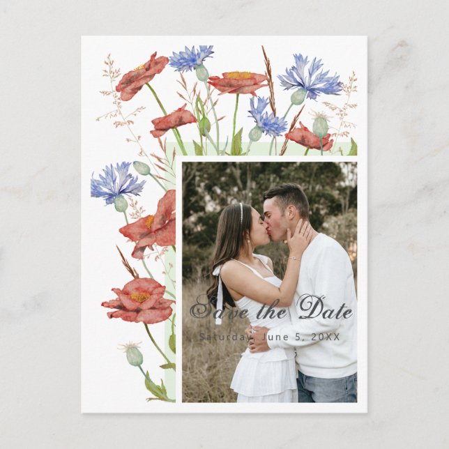 Wild flowers wedding save the date photo postcard (Front)