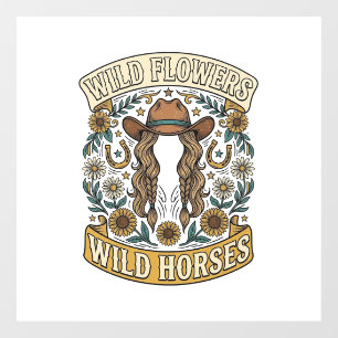 Wild Flowers Wild Horses Vintage Western Floral De Window Cling